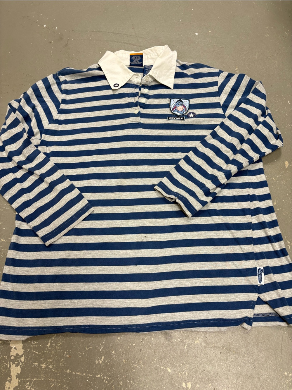 Vintage Disney Pooh Eeyore Striped Rugby PoloBlue Grey Shirt Womens 18W/20W